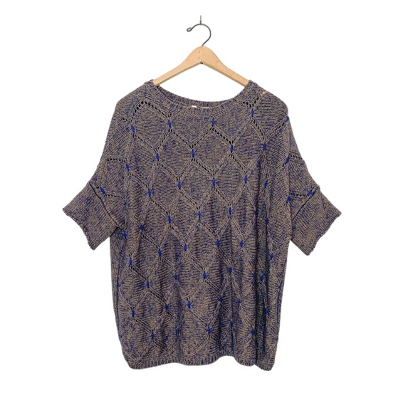Anthropologie Sweaters - Anthropologie Moth Boxy Short Sleeve Diamond Knit Sweater Purple Small S